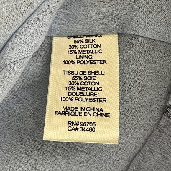 Rebecca Taylor Smocked Neck Silk Blend Rose Print Blouse‎ Light Blue Metallic 10 - Picture 10 of 11